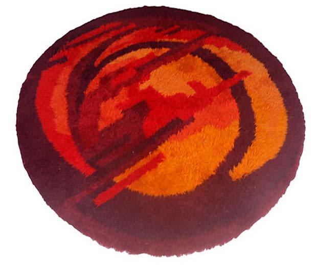 Large Round Mid Century Scandinavian Rya Rug Modernism